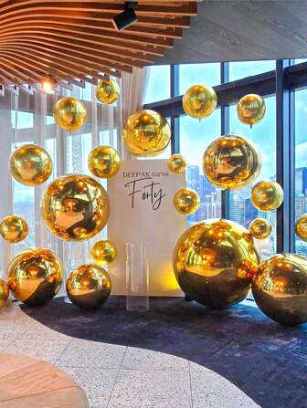 1/2/5个装 22英寸/32英寸/70英寸 金色4D效果铝箔气球，全息圆形铝箔气球，可漂浮，充氦气，适合生日派对、单身派对、订婚、婚礼派对和圣诞礼物