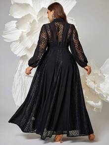 Women's Elegant Random Lace Print 2pcs/Set Dress - Black - View 2