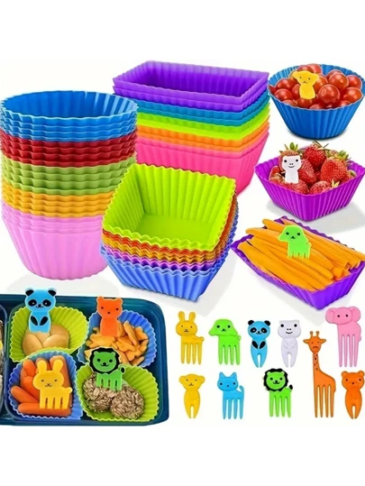12 piezas/50 piezas Divisores de platos de silicona para caja de bento, juego de separadores para lonchera, accesorios para contenedor de almuerzo escolar, suministros para fiestas escolares