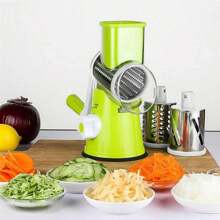 Rallador de verduras manual multifuncional 3 en 1, Cortador de alimentos giratorio con 3 cuchillas intercambiables, Rallador Rotativo para Queso y Cortador de Verduras, Ideal para ensaladas, papas fritas y más. ¡Se envía color al azar! - Verde - Ver 2