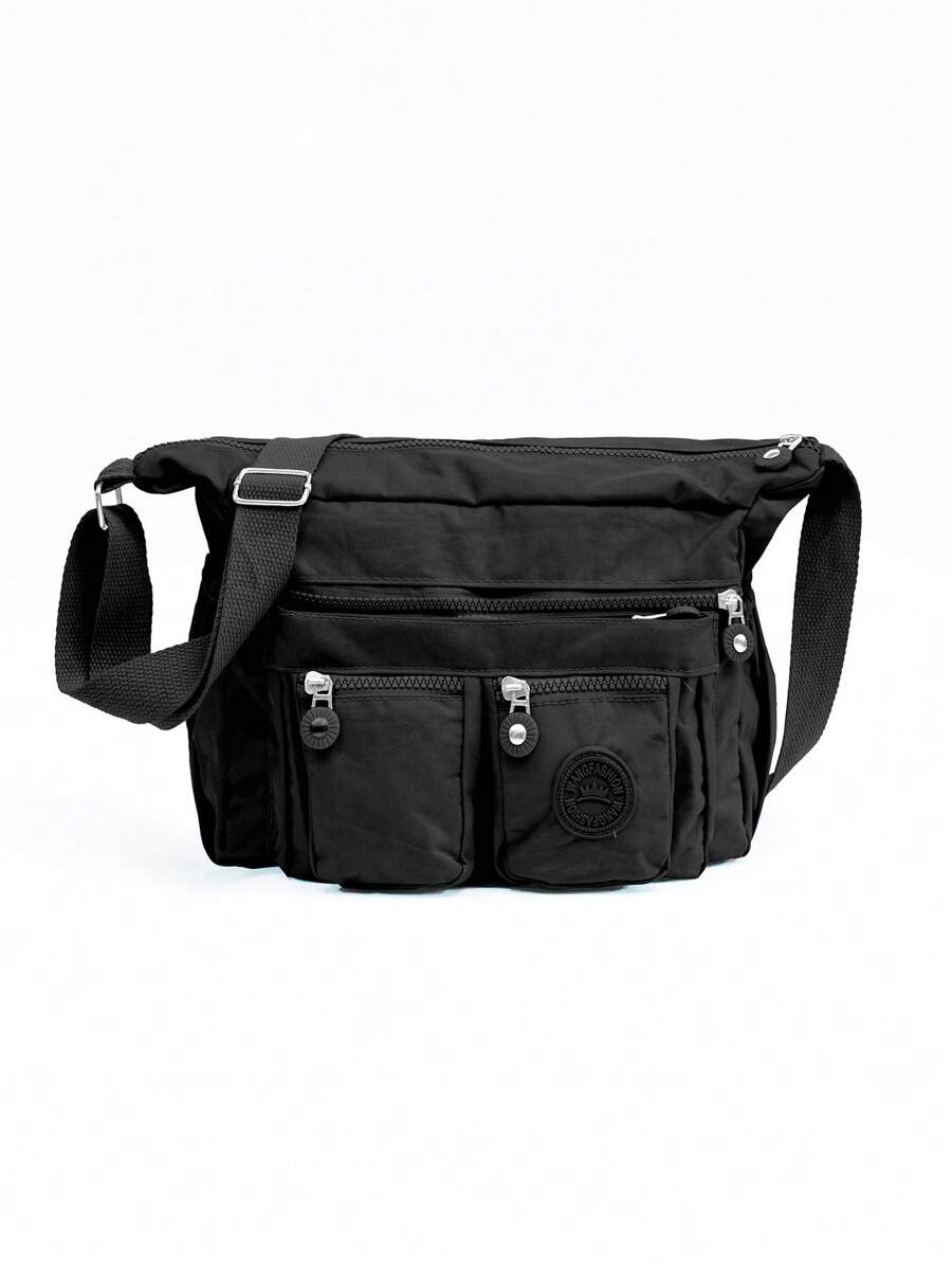 Women's Waterproof Causal Multilayer Medium Shoulder Messenger Bag W5004 - 黑色 - 查看 1