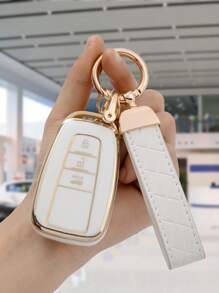 1 chiếc Vỏ chìa khóa mềm TPU dành riêng cho xe Toyota + Móc khóa dây đeo bằng da + Tua vít Bộ 3 trong 1, Tương thích với Vỏ bảo vệ chìa khóa xe thông minh 3 nút của Toyota - Nhiều màu - Xem 1