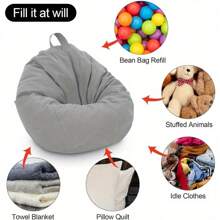 Bean Bag Chair Cover 90x110cm Storage Soft Toy No Filling Lazy Sofa Beanbag Stuffed Animal Chair Cover For Adult Kid Storage Stuffed Animal Soft Toy (Grey) - Gray - View 5