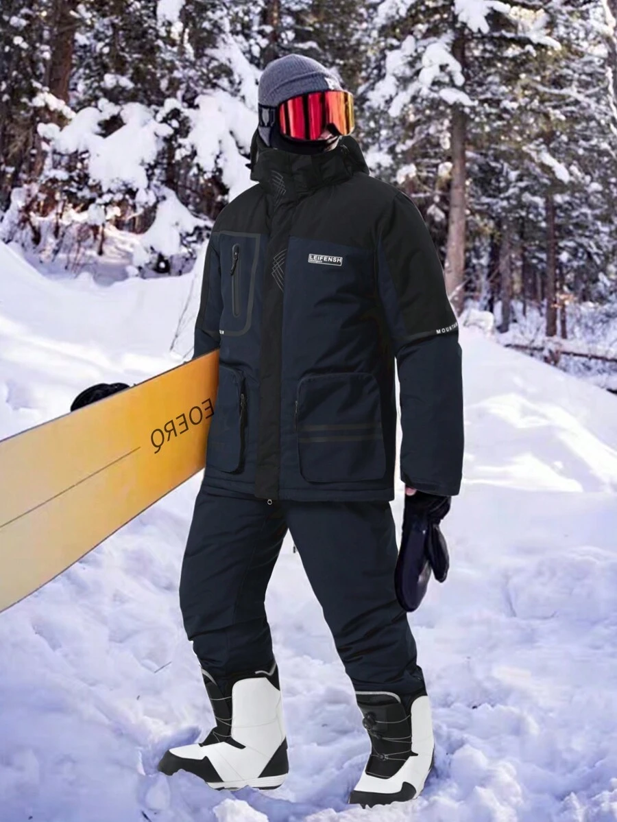 2pcs Sports & Outdoor Boyfriend Style Men Sports Suit Set, Professional Sports & Recreation Clothing, Ski Clothing Set Jacket And Pants HX503-1 - 藏蓝色 - 查看 1