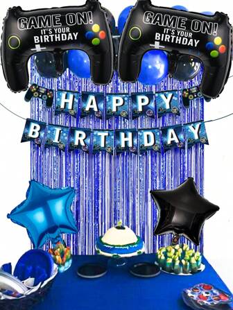 6pcs/Set Gaming Themed Balloons Birthday Set, Includes Black Game Controller Foil Balloon, 40" Green Pixel Number Balloons, Red & Green Star Balloons, Gaming Birthday Round Balloons, Suitable For Gamer Party Decor, 0-9 Years Old Birthday Party Decor, Green Pixel Theme Event Decor, Boy Birthday Atmosphere Photography Props