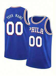 Spersonalizowana nazwa i numer Boyfriend Style męska haftowana koszulka koszykarska Philadelphia Blue okrągły dekolt spersonalizowana koszulka bez rękawów impreza gra trening zawody sportowe top DIY S-Xxl
