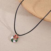 Christmas Series Enamel Pendant Necklace Snow Santa Claus Elk Charm Leather Rope Chain Adjustable Necklaces Jewelry Gift