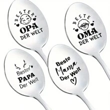 Mirror Polished Stainless Steel Spoon Engraved Spoon Long Handle Spoon Personalized Coffee Spoon Couple Gifts, Anniversary Wedding Birthday Gifts For Grandma Grandpa, Best Grandpa And Grandma Ever, Grandpa And Grandma Gifts Ice Cream Spoon Christmas Gift - Silver - View 9