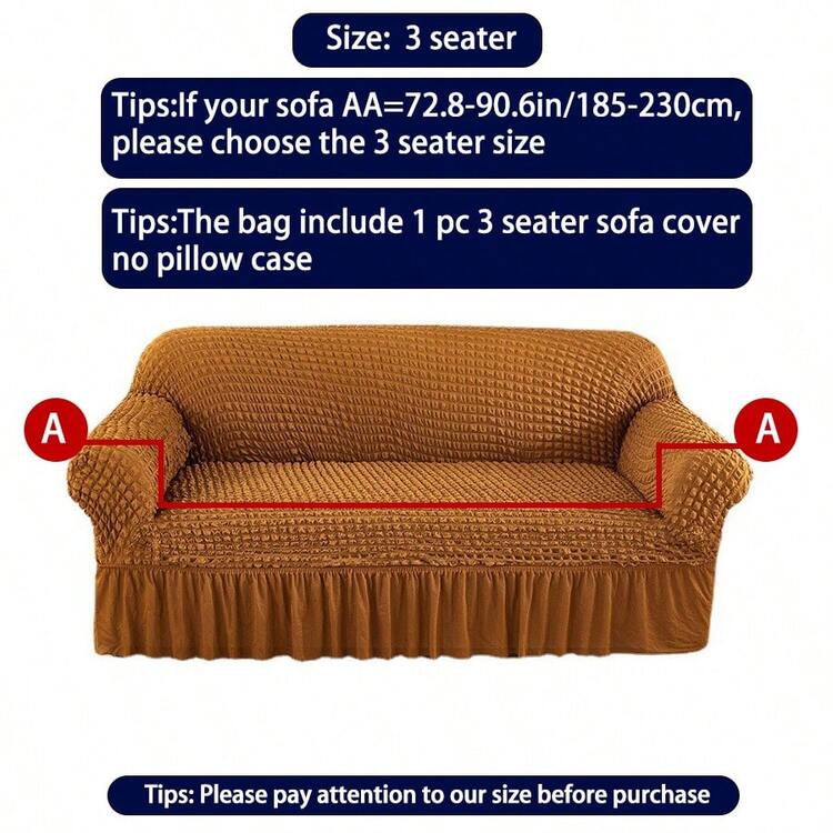 1 pièce Housse de canapé à haute élasticité en chenille à bulles avec design de jupe. Housse de canapé universelle à grille à bulles pour toutes les saisons, résistante aux animaux de compagnie, facile à installer, couvre de protection pour canapé - Jaune citron - Voir 14