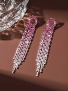 1 Pair Chic Rhinestone Alloy Geometric Tassel Earrings, Suitable For Women's Daily Wear - Multicolor - View 6