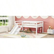 Twin Low Loft Bed With Slide, Ladder, Safety Guardrails, No Box Spring Needed, White