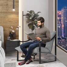 Sling Accent Chair For Living Room,Modern Metal Frame Armchair For Reading Room,Comfy Fabric Living Room Chairs,Lounge Reading Armchair For Living Room Bedroom,Easy Assembly - Xám - Xem 4
