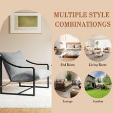 Sling Accent Chair For Living Room,Modern Metal Frame Armchair For Reading Room,Comfy Fabric Living Room Chairs,Lounge Reading Armchair For Living Room Bedroom,Easy Assembly - Xám - Xem 7