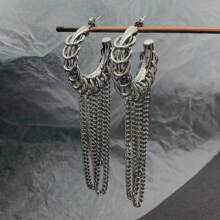 Neue Ketten-Quasten Creolen-Ohrringe, Edelstahl Creolen-Ohrringe für Frauen, Punk-Stil, Cool in zweifarbigem Edelstahl, Schmuckzubehör