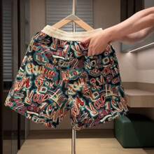 Summer New Style Yarn-Dyed Jacquard Letter Graffiti Shorts Men's Fashion Couple Shorts Versatile Beach Pants - 綠色 - 查看 2
