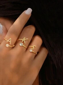 1pc Initials Letter A-Z Adjustable Ring For Women Sterling Silver Personalized Rings Fine Jewelry Birthday Gift