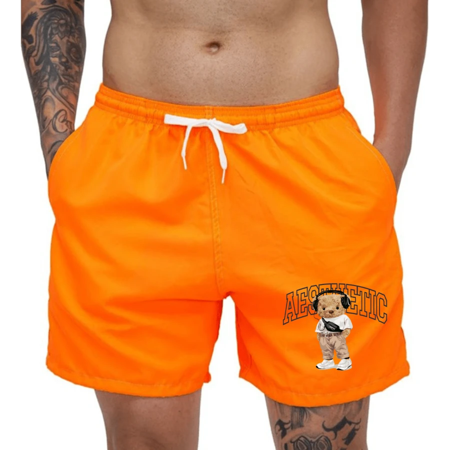 Short Tactel Aesthetic Minimalist Style Quick Dry Teddy Bear Gym Workout Sport Walk Modern - 橘色 - 查看 1