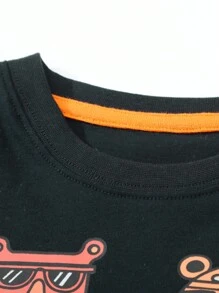 年轻男孩长袖 T 恤，卡通动物印花，时尚秋冬季 - 藏蓝色 - 查看 3