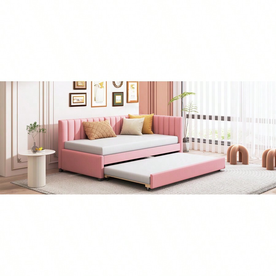 Upholstered Daybed With Trundle Twin Size Sofa Bed Frame No Box Spring