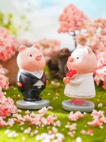 1pc Adorable Mini Pig Animal Figurine, Handpainted Waterproof Resin Home & Garden Decor Ornament, Bonsai Landscaping Mini Animal Statue, Yard Garden Decoration Mini Pig Sculpture