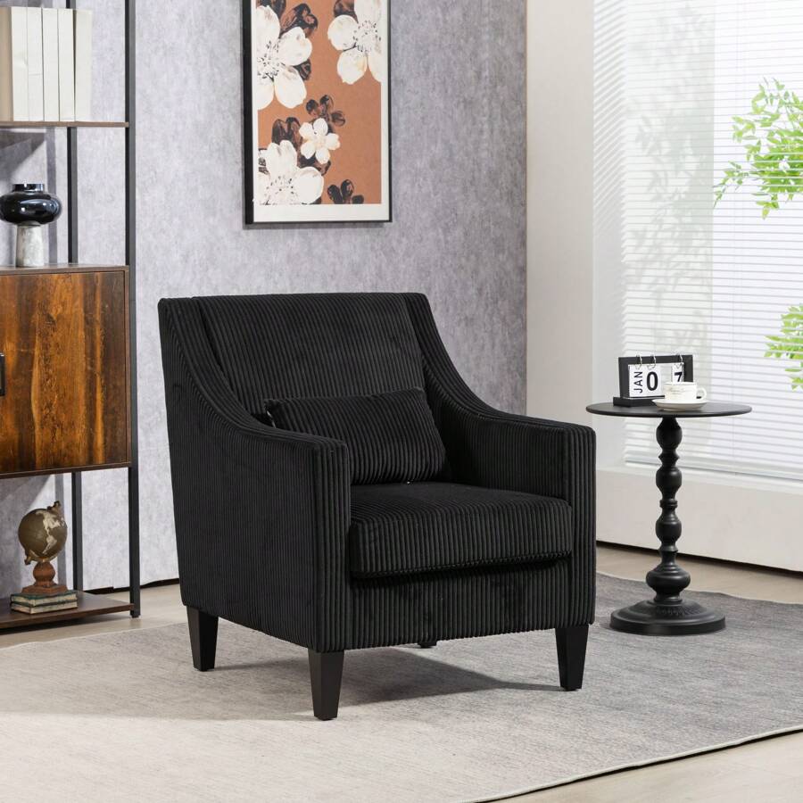 Home Living Room Accent Chair, Modern Upholstered Armchair With Scooped Arms For Bedroom,Apartment,Studio,Office,Waiting Room - 黑色 - 查看 1