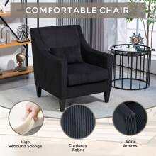 Home Living Room Accent Chair, Modern Upholstered Armchair With Scooped Arms For Bedroom,Apartment,Studio,Office,Waiting Room - 黑色 - 查看 6