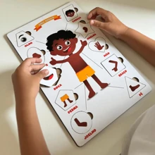 Quebra Cabeça Encaixe Corpo Humano Menino Madeira Jogo Educativo Pedagógico Tabuleiro Colorido Corpo Humano em MDF Madeira Ecológica - Multicolorido - Visão 10