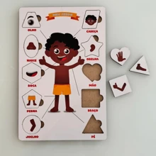 Quebra Cabeça Encaixe Corpo Humano Menino Madeira Jogo Educativo Pedagógico Tabuleiro Colorido Corpo Humano em MDF Madeira Ecológica - Multicolorido - Visão 8