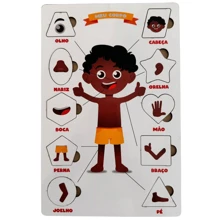Quebra Cabeça Encaixe Corpo Humano Menino Madeira Jogo Educativo Pedagógico Tabuleiro Colorido Corpo Humano em MDF Madeira Ecológica - Multicolorido - Visão 9