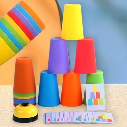 Stacking Cups Puzzle Game Toy, Color Recognition Tabletop Game - Suitable For Classroom Rewards, Christmas, Thanksgiving, Party Favors (Bell Color Random)