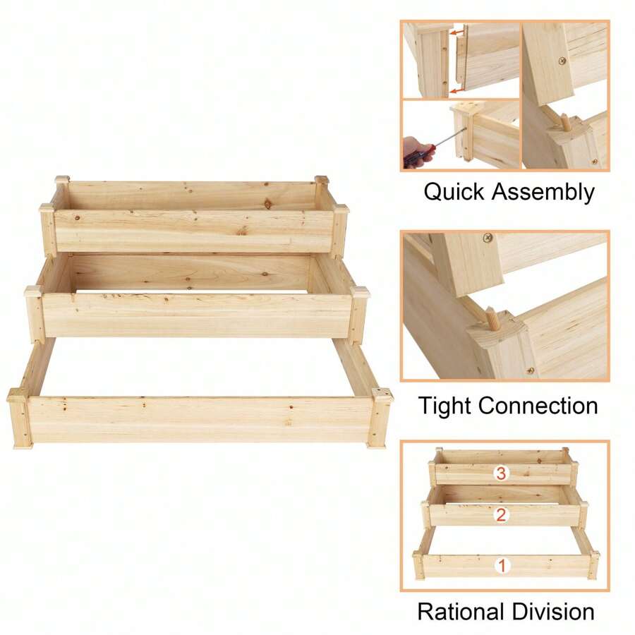 Lonabr Raised Garden Bed Wooden Outdoor Elevated Vegetables Herbs