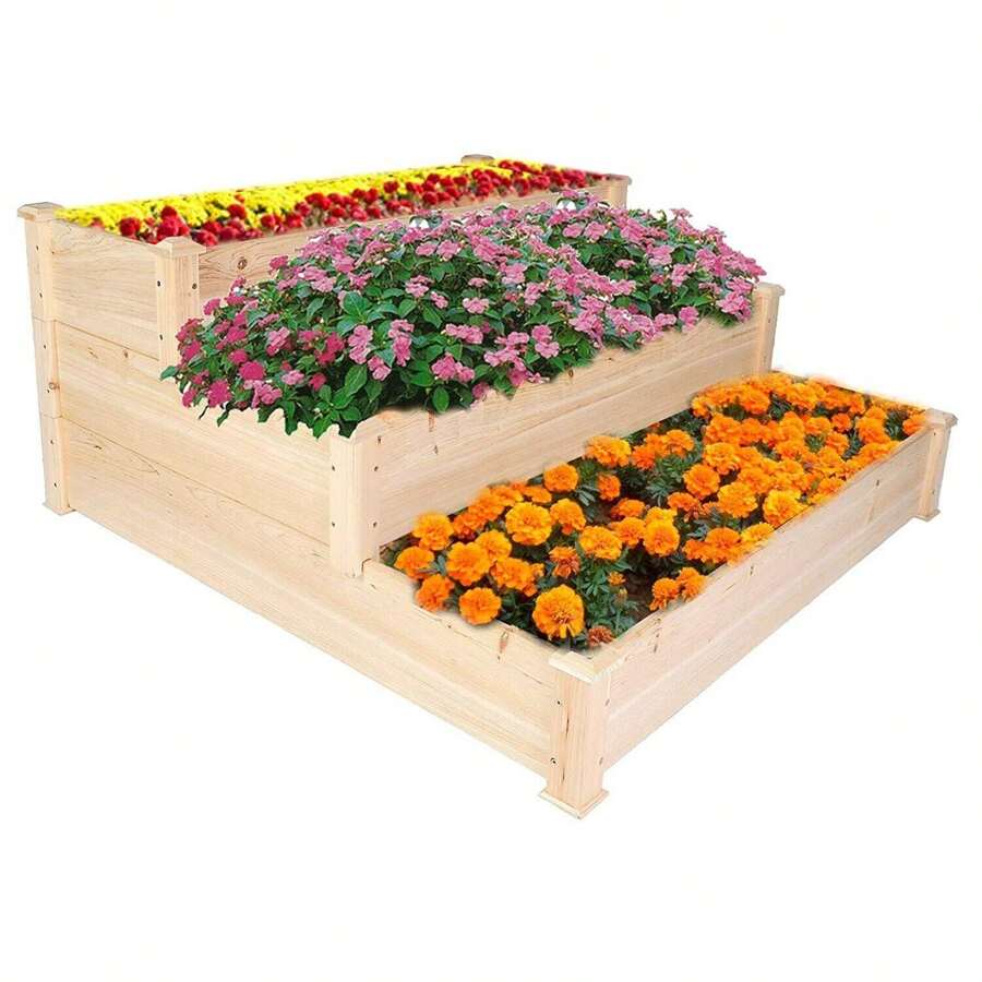 Lonabr Raised Garden Bed Wooden Outdoor Elevated Vegetables Herbs