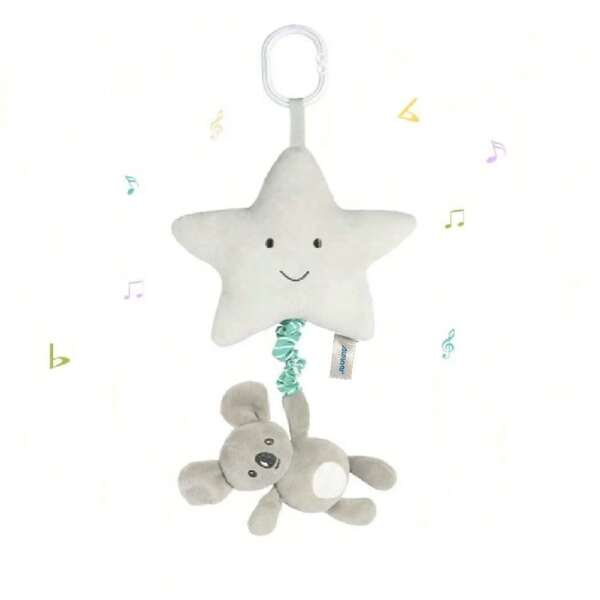 1pc Grey/white Hanging Musical Toy With Star & Koala Design, With Music Box Pp Stuffed Animal Baby Covered Bed Crib, Pram, Car Baby Seat Toys For Boy & Girls