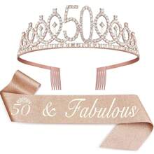 2 件/套 15 岁 16 岁 18 岁 20 岁 21 岁 25 岁 30 岁 35 岁 40 岁 45 岁 50 岁 55 岁 60 岁 65 岁 70 岁 80 岁女士玫瑰金佩戴皇冠玫瑰金岁头带发梳水钻水晶皇冠头饰生日快乐装饰周年装饰生日快乐缎带派对用品腰带丝带水钻皇冠生日快乐精美，圣诞节 - 玫瑰金 - 查看 18