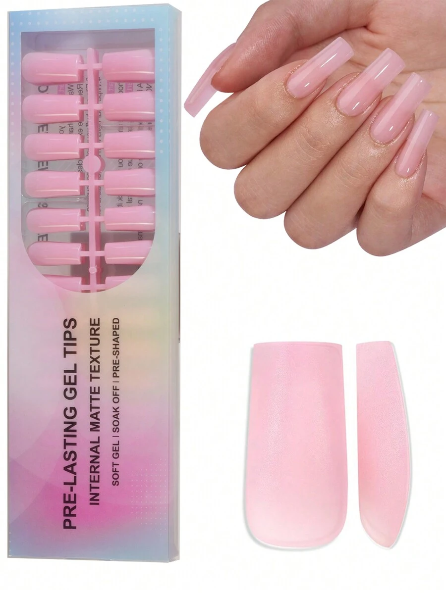 150 peças de pontas de gel macio - unhas retangulares press-on, cores rosa e natural, unhas artificiais de cobertura total em uma etapa para extensão de unhas, unhas postiças para manicure faça você mesmo, 15 tamanhos, decoração de unhas para mulheres, suprimentos para unhas - Rosa - Ver 1