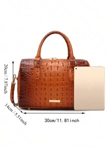 Luxury Crocodile Pattern Handbag, Retro Genuine Purse, Women's Classic Boston Bag & Shoulder Bag - 棕色 - 查看 7