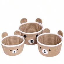Giỏ đựng đồ trang trí hình gấu dệt thủ công, Hộp đựng cọ trang điểm, Túi đựng chìa khóa điều khiển từ xa để bàn văn phòng, Giỏ đựng đồ để bàn - Màu Khaki - Xem 15