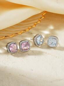 2 件/套时尚彩色锆石耳钉，适合日常、度假和工作佩戴 - 綠色 - 查看 3