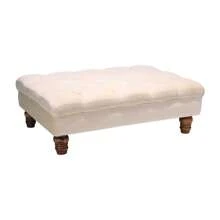 LIVINGANDHOME Living And Home Velvet Footstool - Button-Tufted Rectangular Pouf With Gourd Wooden Legs (90x60cm, Grey) - Beige - View 8