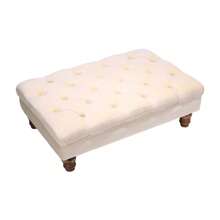 LIVINGANDHOME Living And Home Velvet Footstool - Button-Tufted Rectangular Pouf With Gourd Wooden Legs (90x60cm, Grey) - Beige - View 9