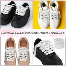 粗绳鞋带，1 对粗鞋带，粗鞋带，运动鞋替换鞋带，120 厘米/47.24 英寸，休闲鞋，白色鞋子，返校用品，女鞋靴子配件，适用于户外、运动、旅行、家居、办公室、学校 - 白色 - 查看 3