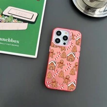 苹果圣诞二合一：可爱的免提手机支架，配有姜饼人手机壳，兼容 iPhone16/7/8/11/12/13/14/15/X/XR/Xs/Plus/Pro/Pro Max/SE2 - 粉色 - 查看 5