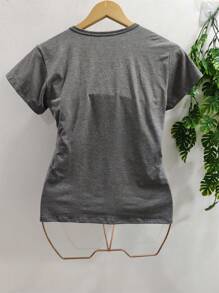 Women's Embroidered Short Sleeve Blouse - 灰色 - 查看 2