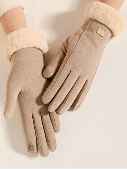 1 Paar Damen Winter Warme Thermofutter Veloursleder Touchscreen Handschuhe, winddicht und rutschfest für das Radfahren