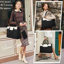 Laptop Bag For Women 15.6 Inch Laptop Tote Bag Waterproof Leather Work Bag Lightweight Laptop Briefcase Professional Women Business Office Bag Travel Handbag Shoulder Bag - 黑與白 - 查看 6