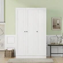 3-Door Shutter Wardrobe With Shelves, White