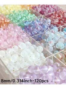120-Piece Spring Pastel Frosted Glass Beads Set, 8MmRound - Ideal For Diy Bracelets, Necklaces & Creative Jewelry Crafting - Multicolor - View 3