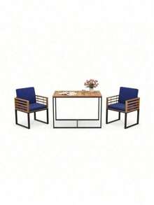 3PCS Patio Outdoor Garden Dining Set W/2 Acacia Wood Armchairs And Dining Table - 1 - 查看 5