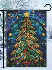 1 Peça Bandeira de Jardim Dupla Face Árvore de Natal Colorida - Poliéster Durável, Ótima para Decorações de Casa e Quintal, 30 x 45 cm, Não Inclui Mastro
