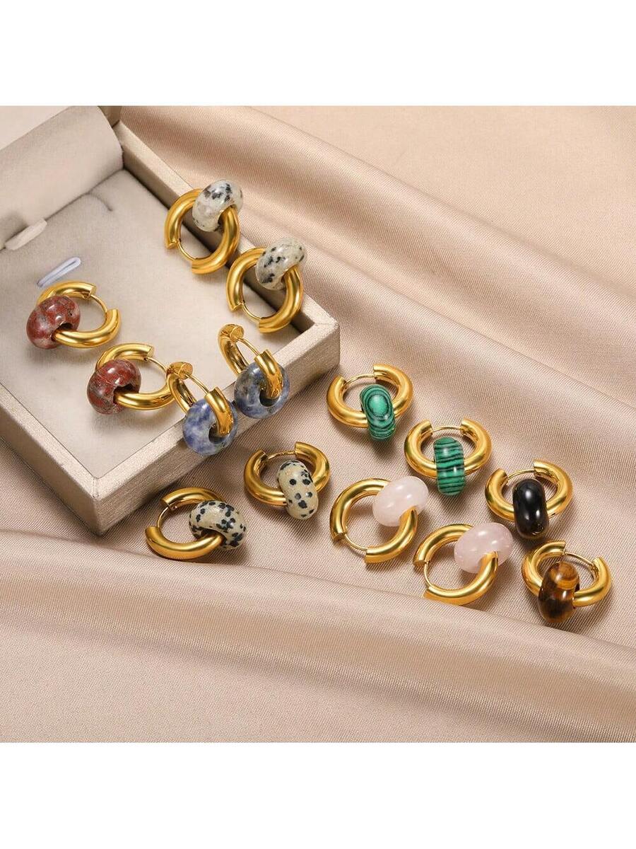 1Pair/2pcsLeopardPrintBallEarrings,StainlessSteelCandyColorHoopEarrings,Non-FadingWomen